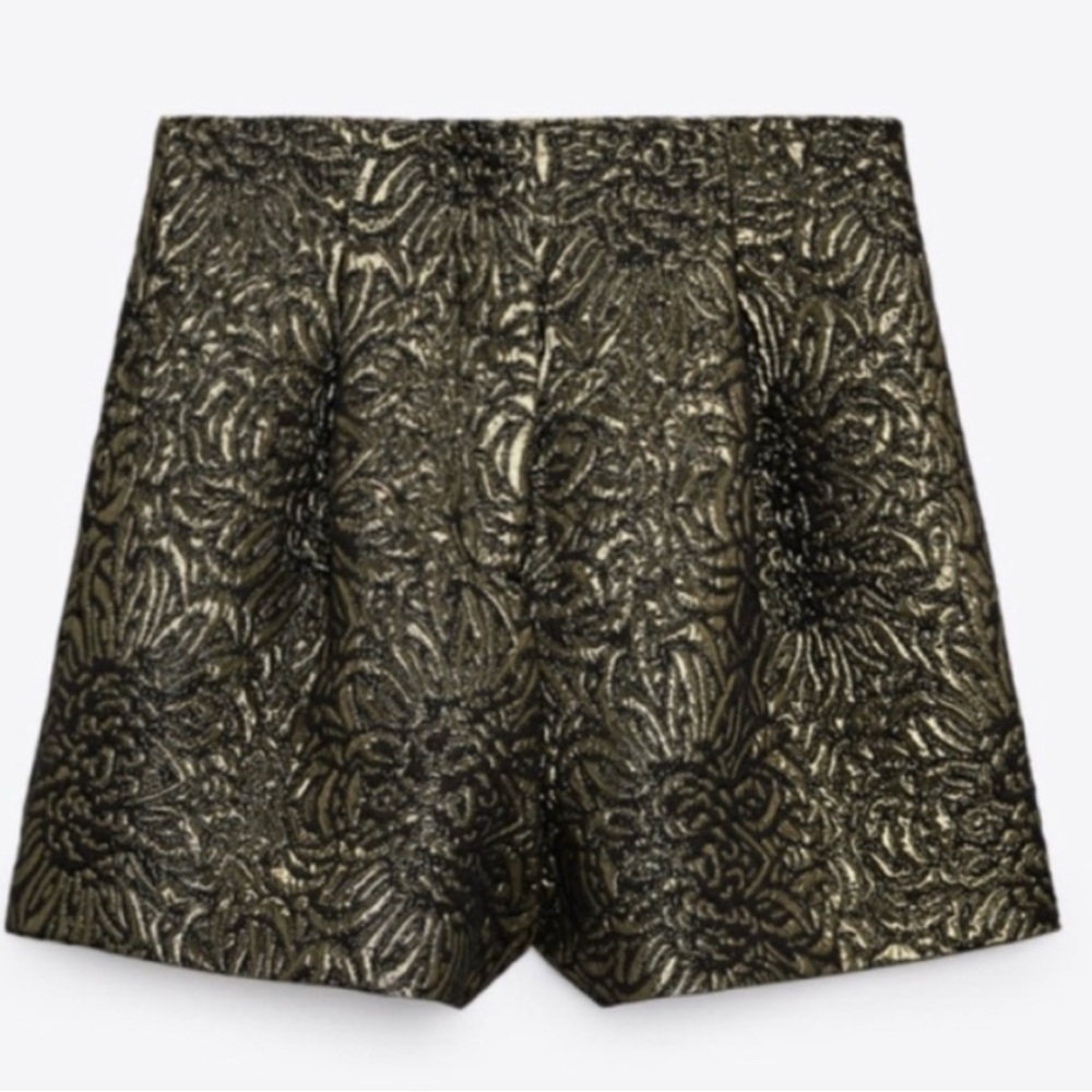ZARA: Gold and black high waist brocade shorts - Picture 2 of 6